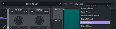 Vital dropdown menu highlighting the import bank option